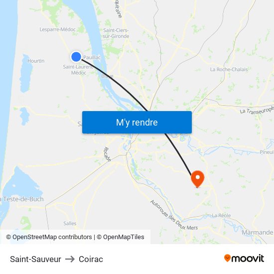 Saint-Sauveur to Coirac map
