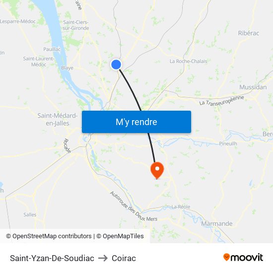 Saint-Yzan-De-Soudiac to Coirac map