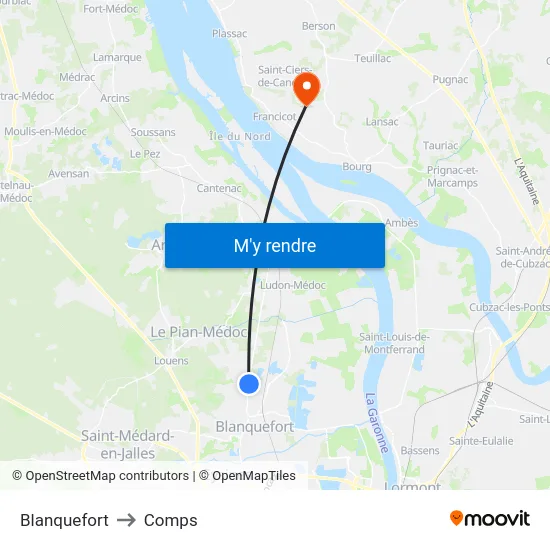 Blanquefort to Comps map