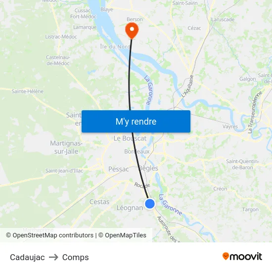 Cadaujac to Comps map