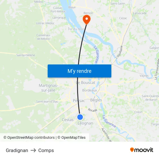 Gradignan to Comps map