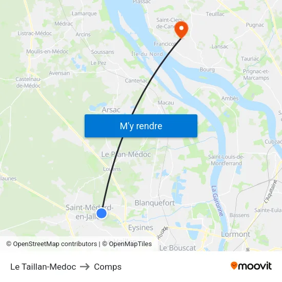 Le Taillan-Medoc to Comps map