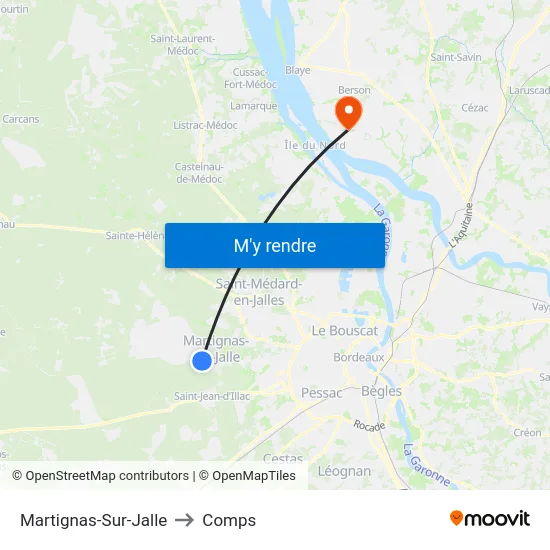 Martignas-Sur-Jalle to Comps map