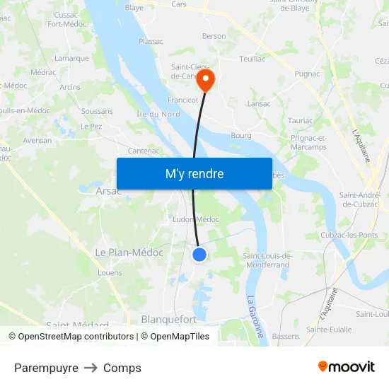 Parempuyre to Comps map