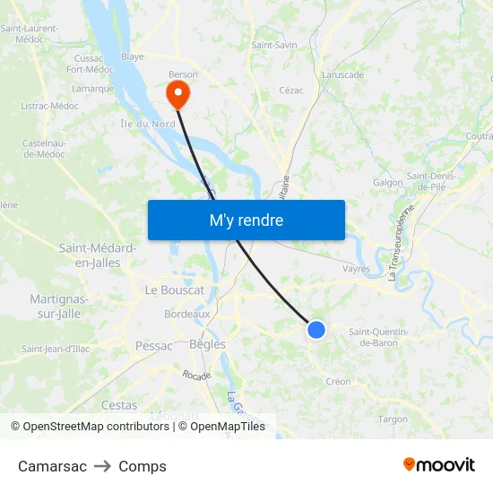 Camarsac to Comps map