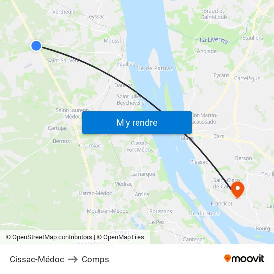 Cissac-Médoc to Comps map