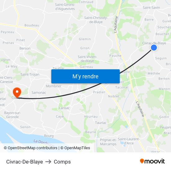 Civrac-De-Blaye to Comps map