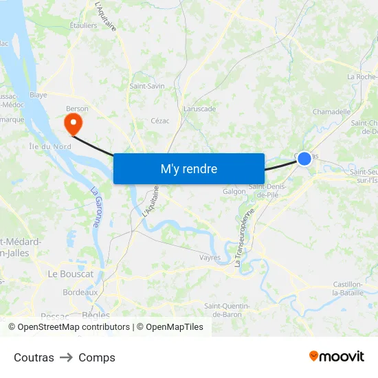 Coutras to Comps map