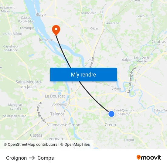 Croignon to Comps map