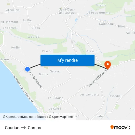 Gauriac to Comps map