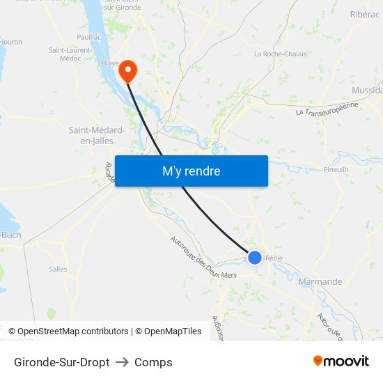 Gironde-Sur-Dropt to Comps map