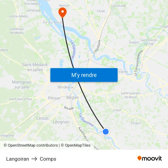 Langoiran to Comps map