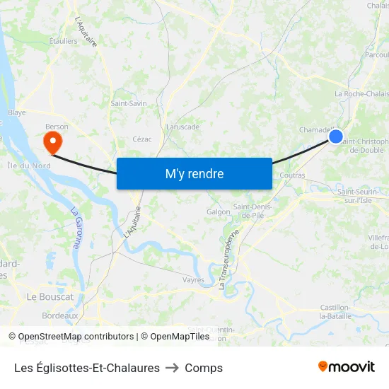 Les Églisottes-Et-Chalaures to Comps map