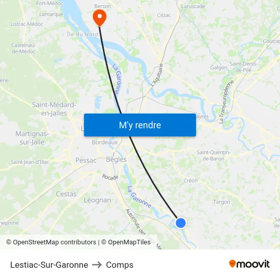 Lestiac-Sur-Garonne to Comps map