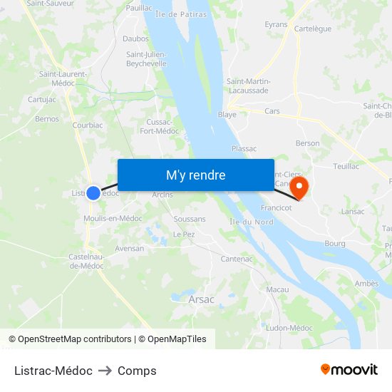 Listrac-Médoc to Comps map