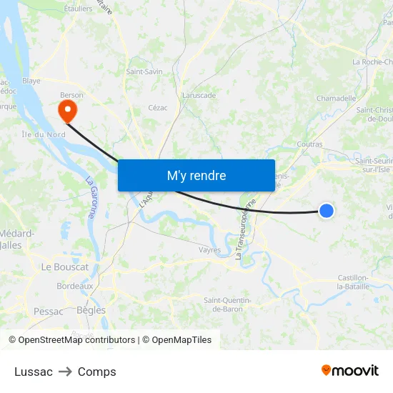 Lussac to Comps map