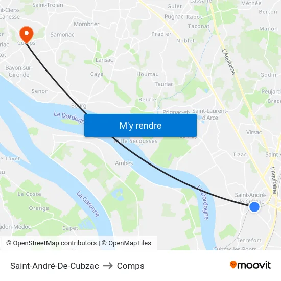Saint-André-De-Cubzac to Comps map