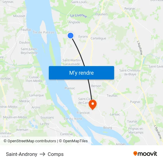 Saint-Androny to Comps map