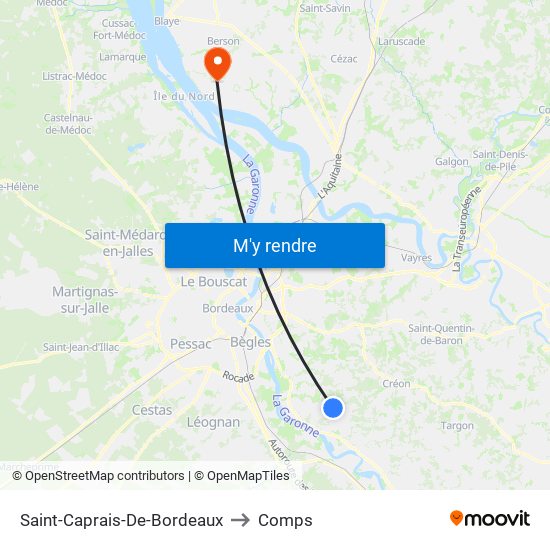 Saint-Caprais-De-Bordeaux to Comps map