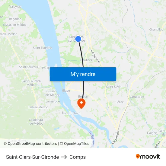 Saint-Ciers-Sur-Gironde to Comps map