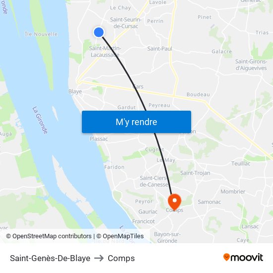 Saint-Genès-De-Blaye to Comps map