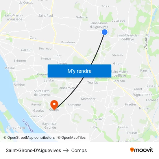 Saint-Girons-D'Aiguevives to Comps map