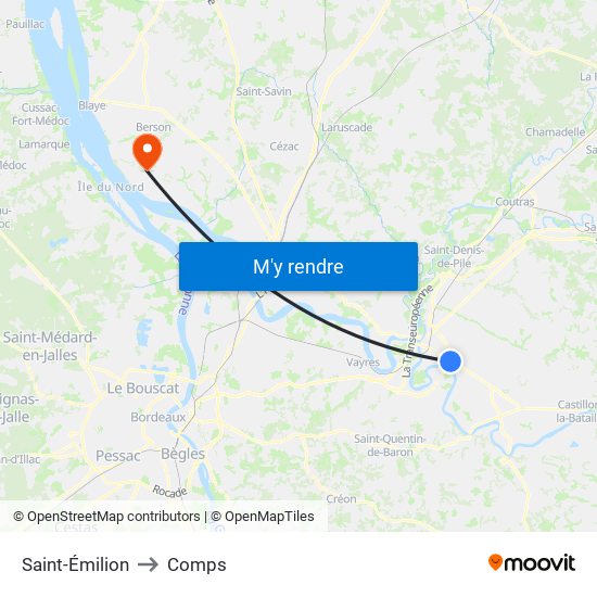 Saint-Émilion to Comps map