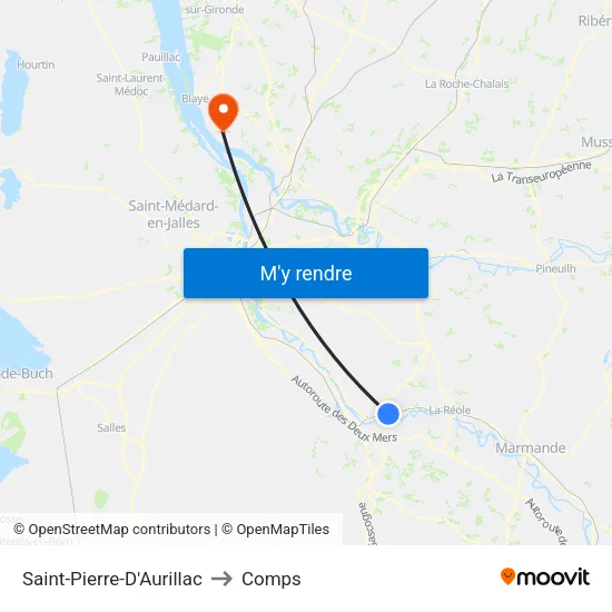 Saint-Pierre-D'Aurillac to Comps map