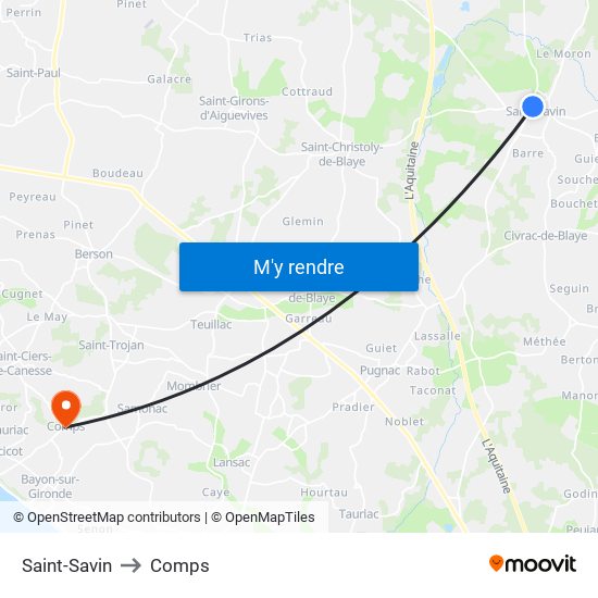 Saint-Savin to Comps map