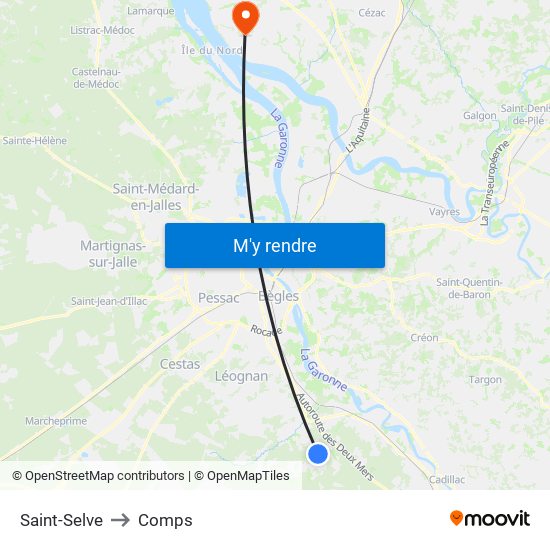 Saint-Selve to Comps map