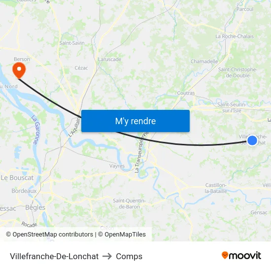 Villefranche-De-Lonchat to Comps map