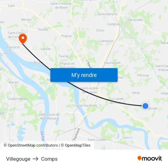 Villegouge to Comps map