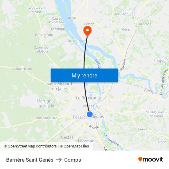 Barrière Saint Genès to Comps map