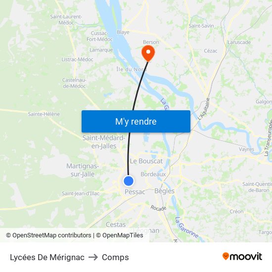 Lycées De Mérignac to Comps map