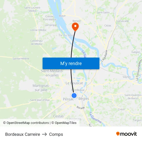 Bordeaux Carreire to Comps map
