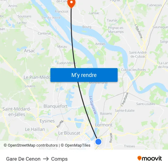 Gare De Cenon to Comps map