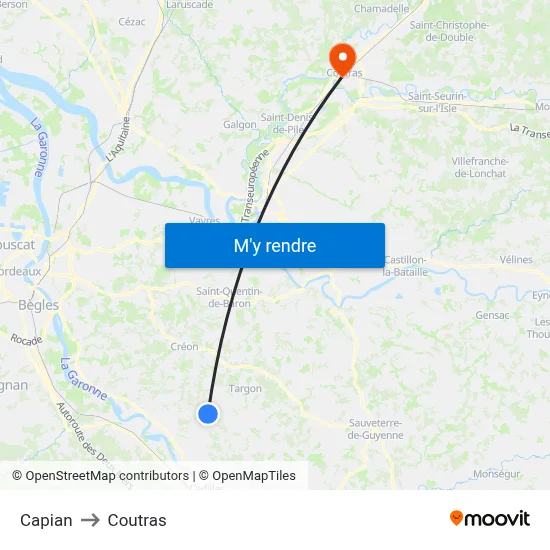 Capian to Coutras map