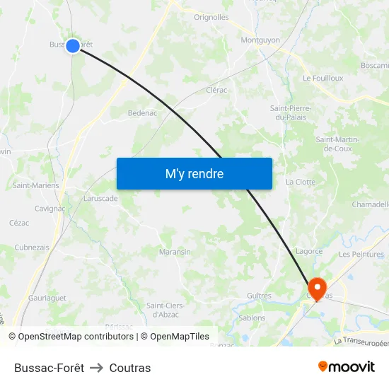 Bussac-Forêt to Coutras map