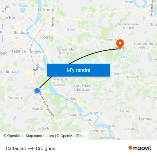 Cadaujac to Croignon map