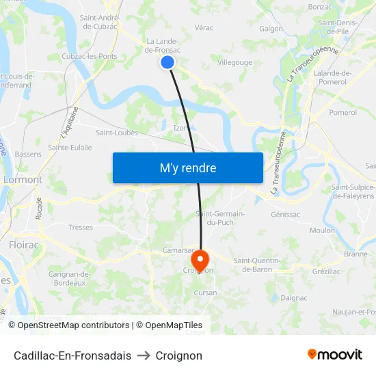Cadillac-En-Fronsadais to Croignon map