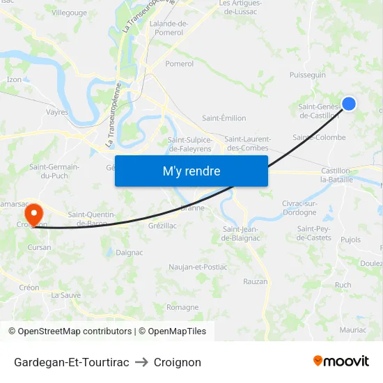 Gardegan-Et-Tourtirac to Croignon map