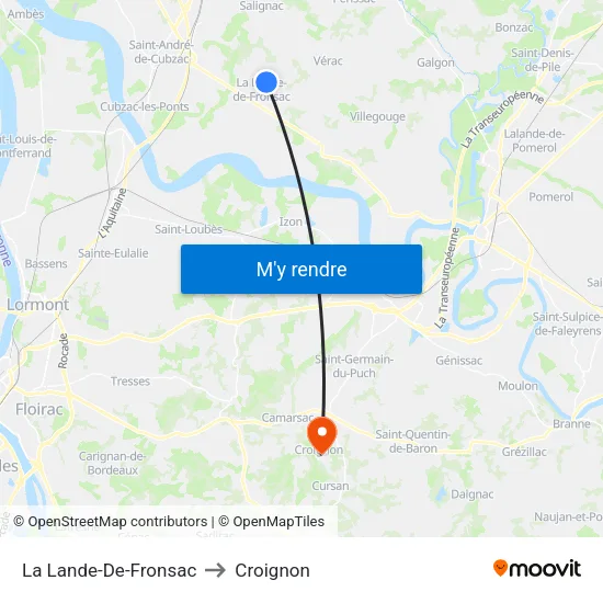La Lande-De-Fronsac to Croignon map