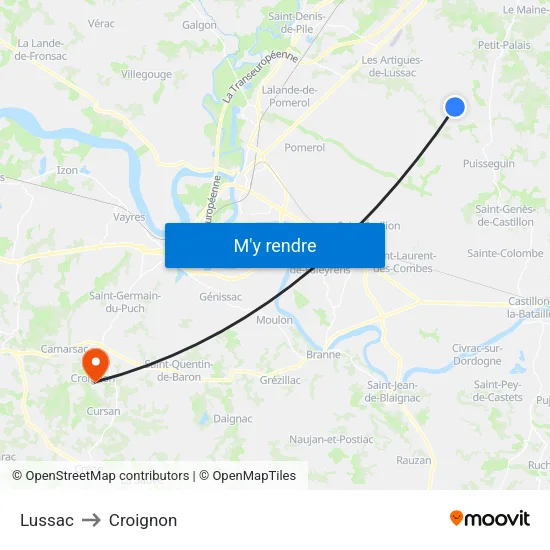 Lussac to Croignon map