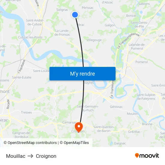 Mouillac to Croignon map
