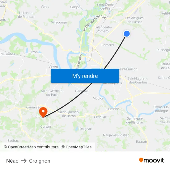Néac to Croignon map