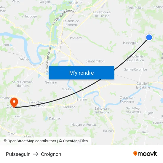 Puisseguin to Croignon map