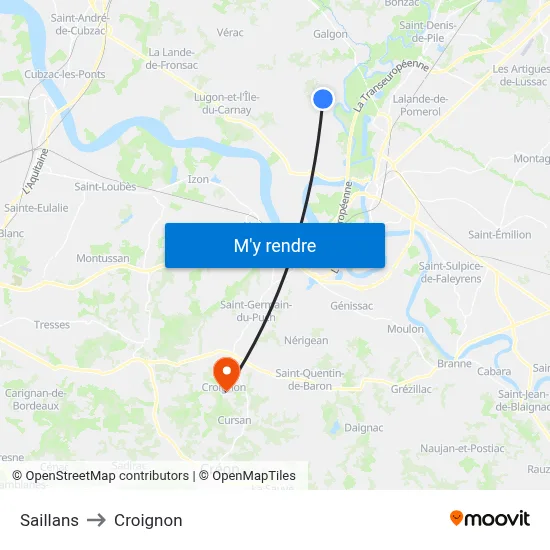 Saillans to Croignon map