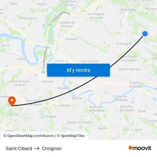 Saint-Cibard to Croignon map