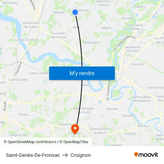 Saint-Genès-De-Fronsac to Croignon map