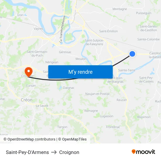 Saint-Pey-D'Armens to Croignon map